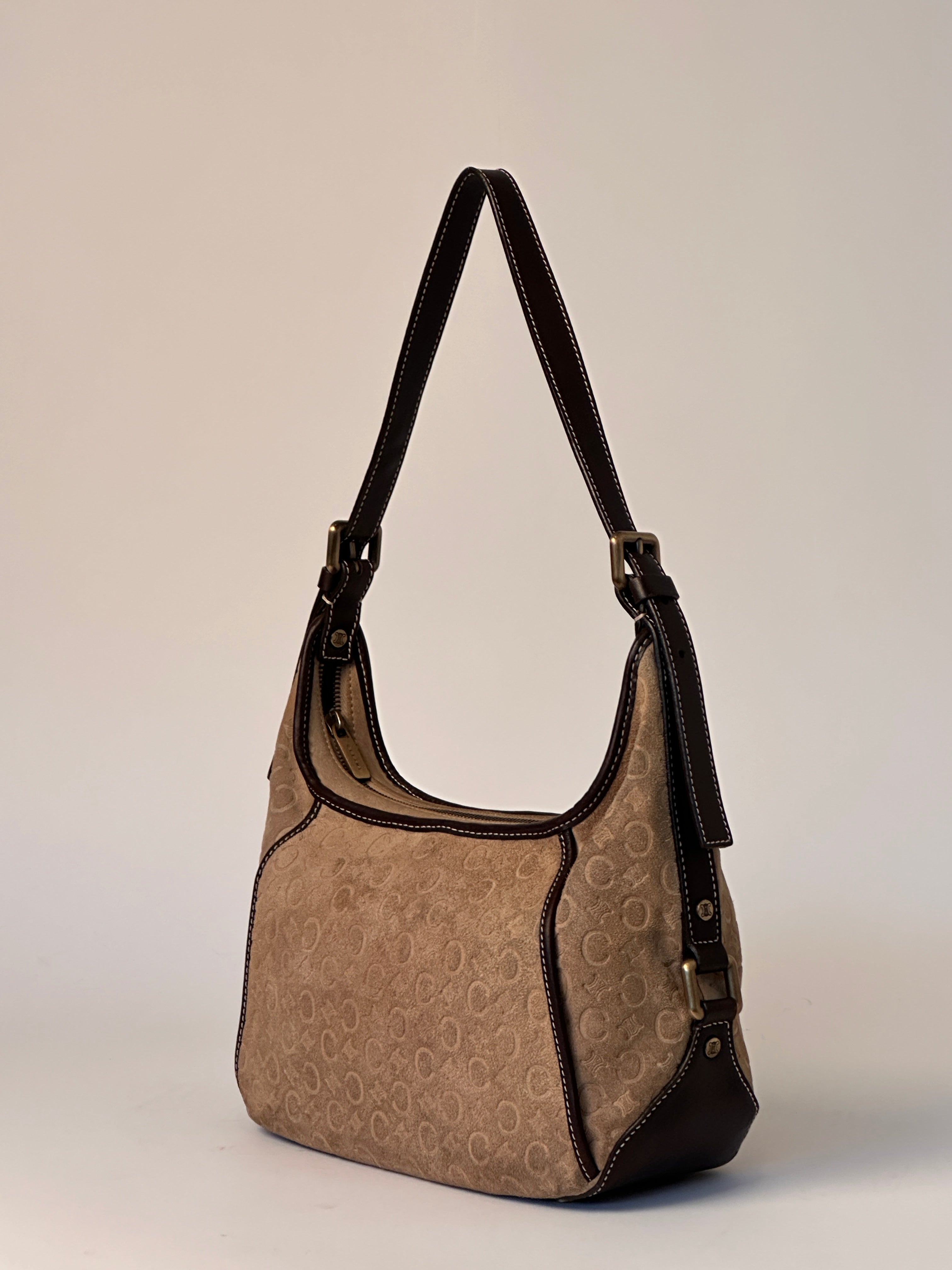 Celine Romy Hobo Shoulder bag in Macadame Monogram Brown Suede