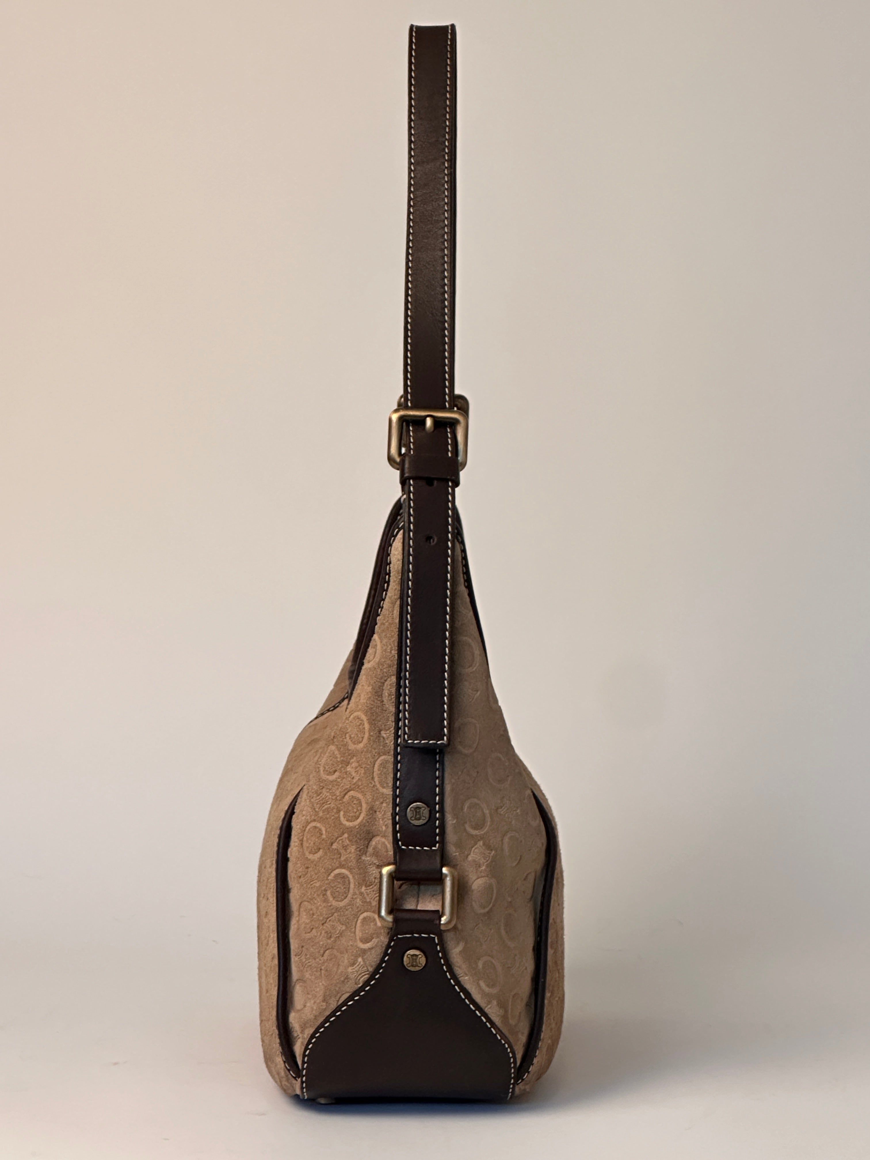 Celine Romy Hobo Shoulder bag in Macadame Monogram Brown Suede