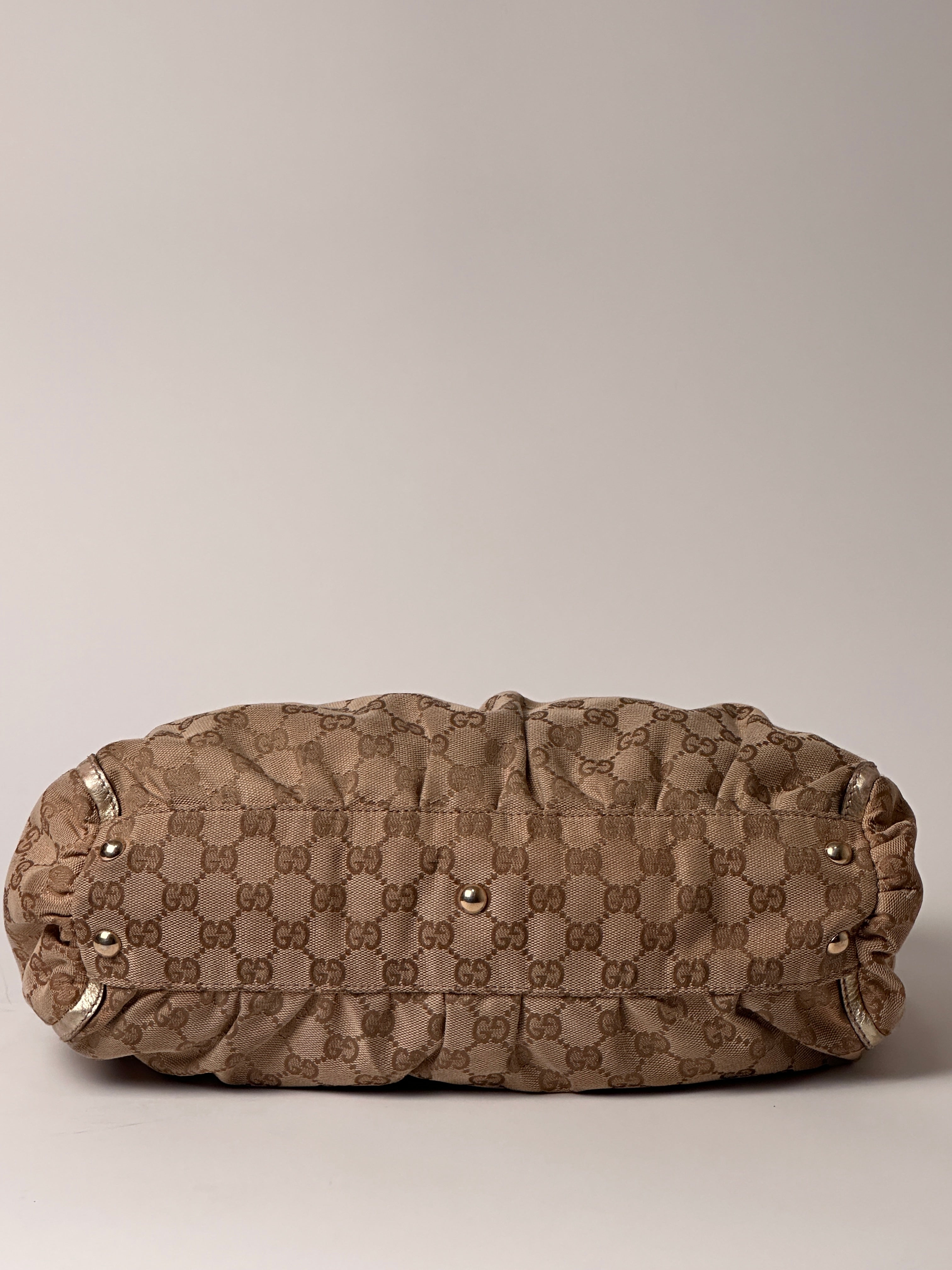 Gucci D-Ring Golden Brown Monogram Canvas Leather Handbag