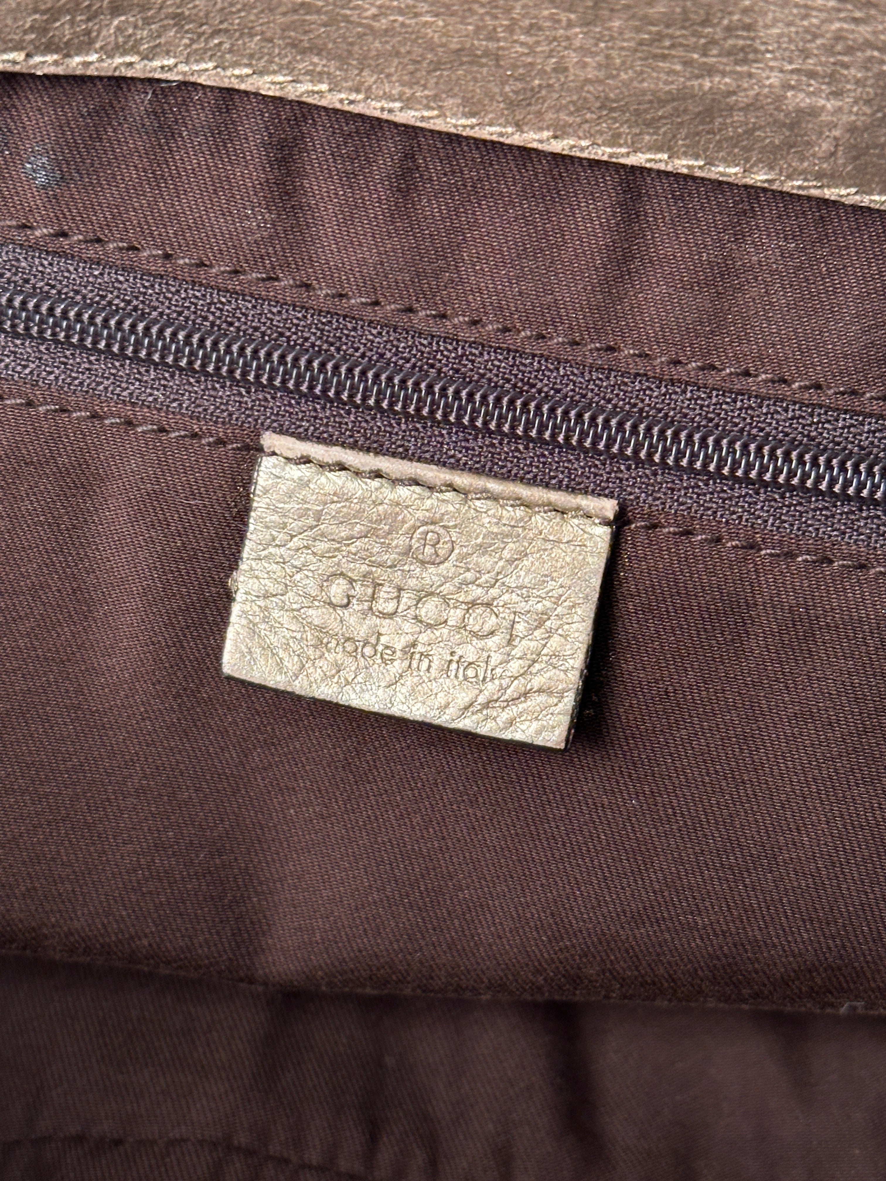Gucci D-Ring Golden Brown Monogram Canvas Leather Handbag