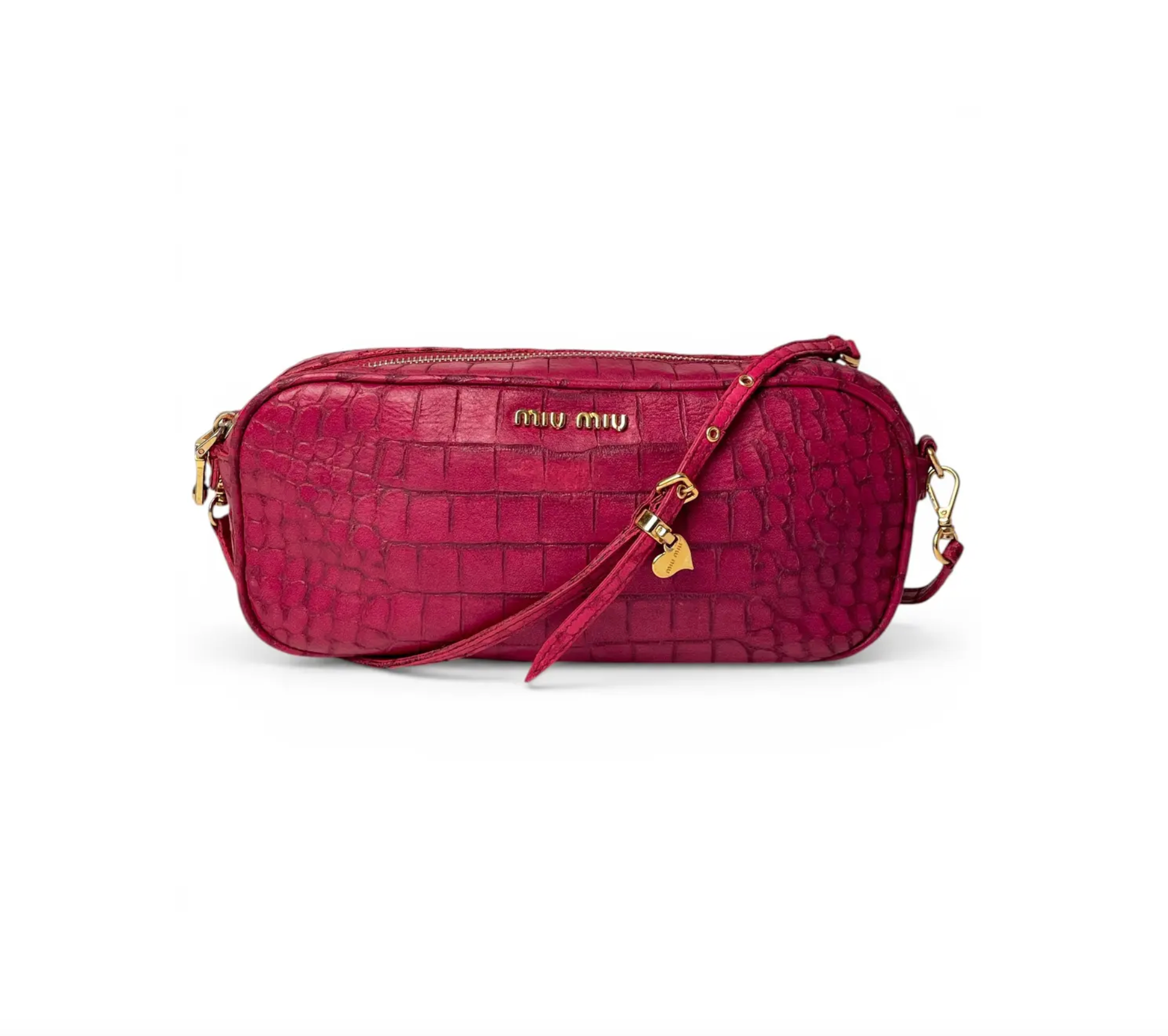 Miu Miu Pink Crocodile Arcadie Camera Leather Shoulder Bag