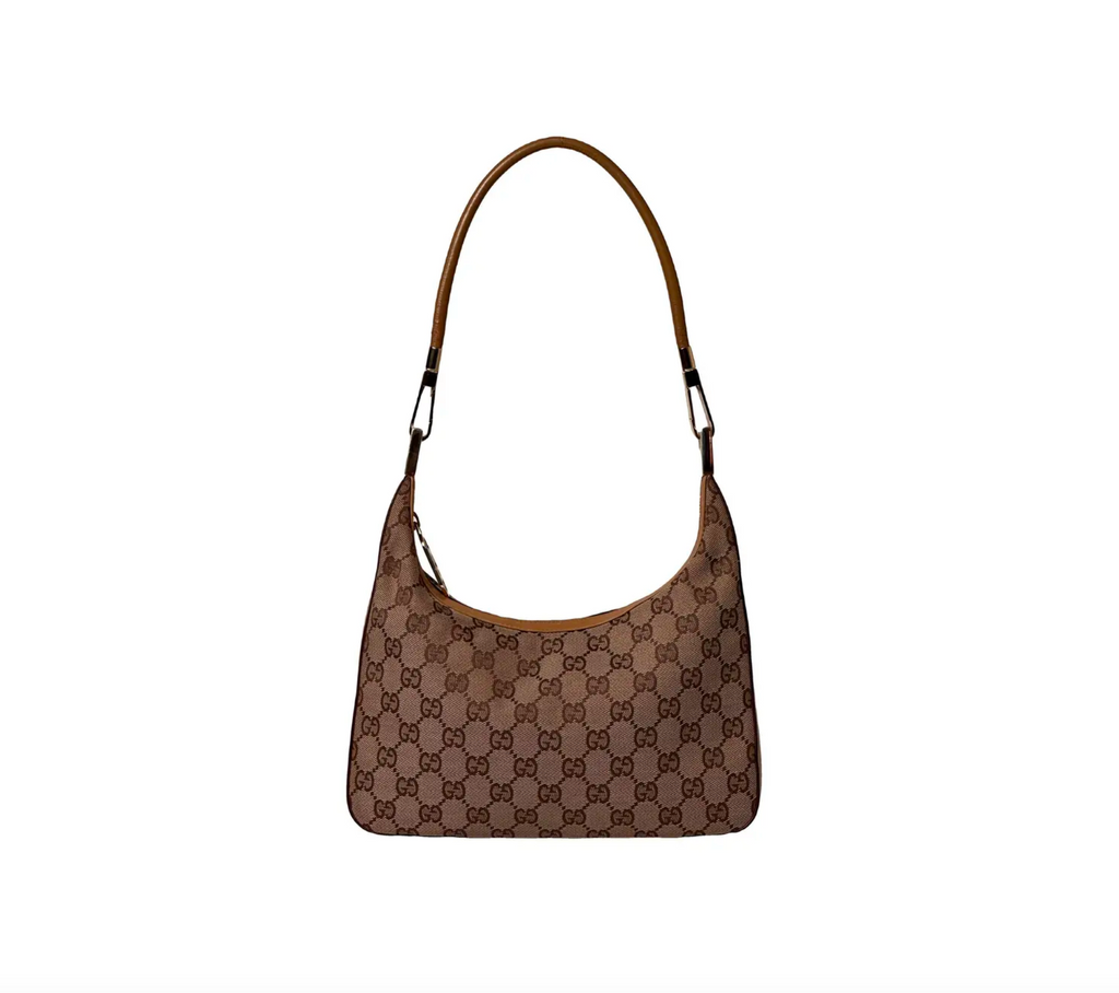 Gucci Hobo Golden Brown GG Cloth & Leather Shoulderbag