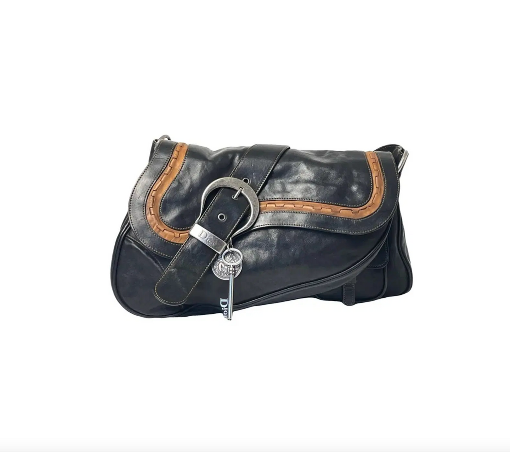 Christian Dior Gaucho Double Saddle Jumbo Black Leather Shoulder bag