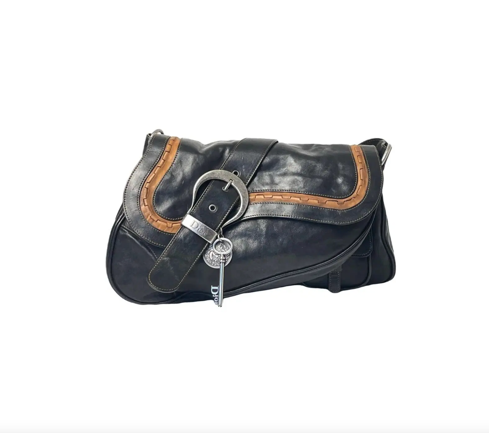 Christian Dior Gaucho Double Saddle Jumbo Black Leather Shoulder bag