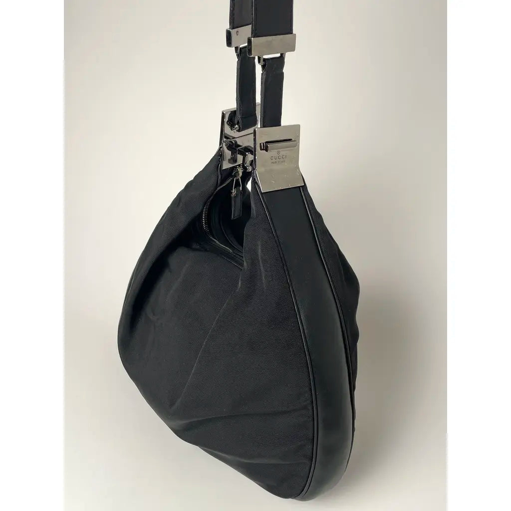 Gucci Attache Black Leather & Nylon Shoulderbag