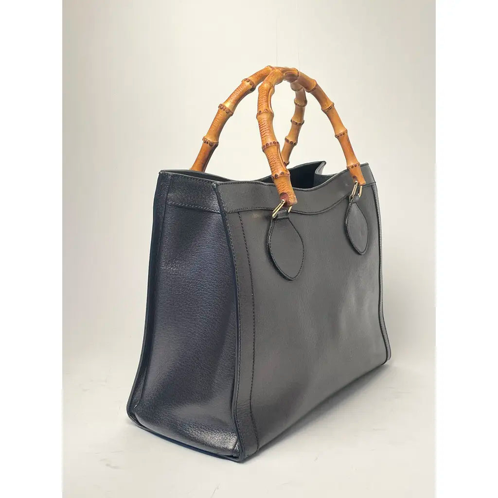 Gucci Diana Bamboo Vintage Handbag Black Charcoal Leather