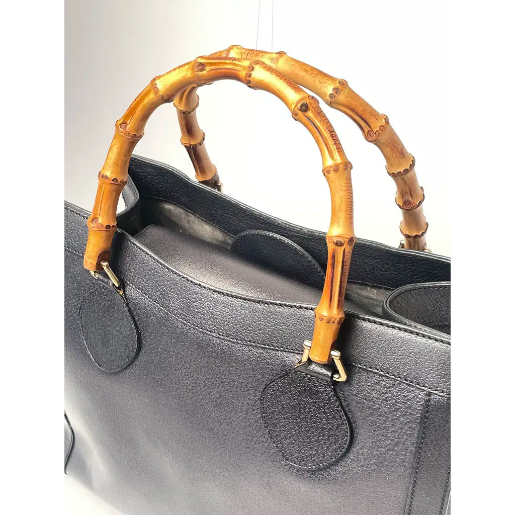Gucci Diana Bamboo Vintage Handbag Black Charcoal Leather