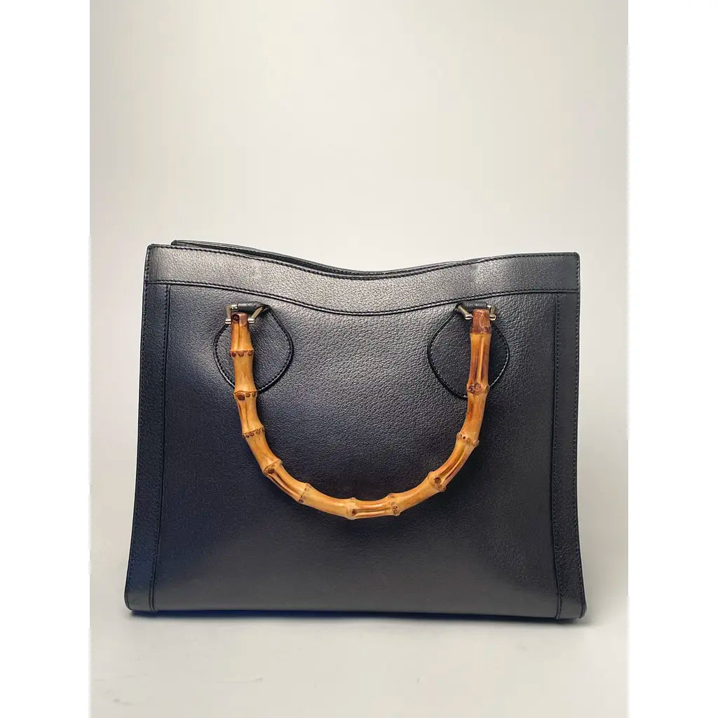 Gucci Diana Bamboo Vintage Handbag Black Charcoal Leather
