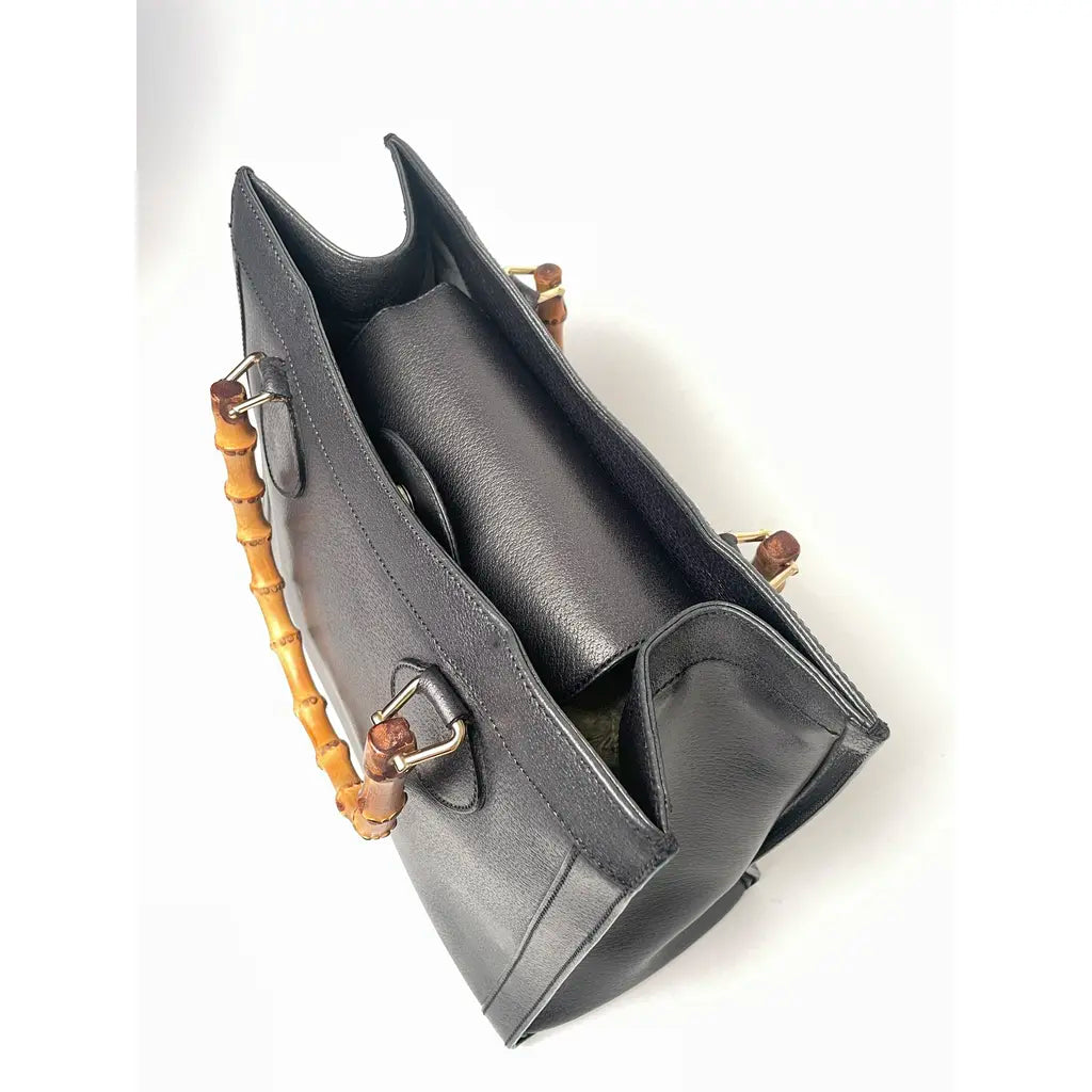 Gucci Diana Bamboo Vintage Handbag Black Charcoal Leather