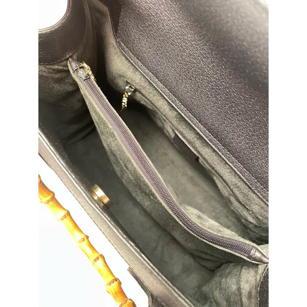 Gucci Diana Bamboo Vintage Handbag Black Charcoal Leather