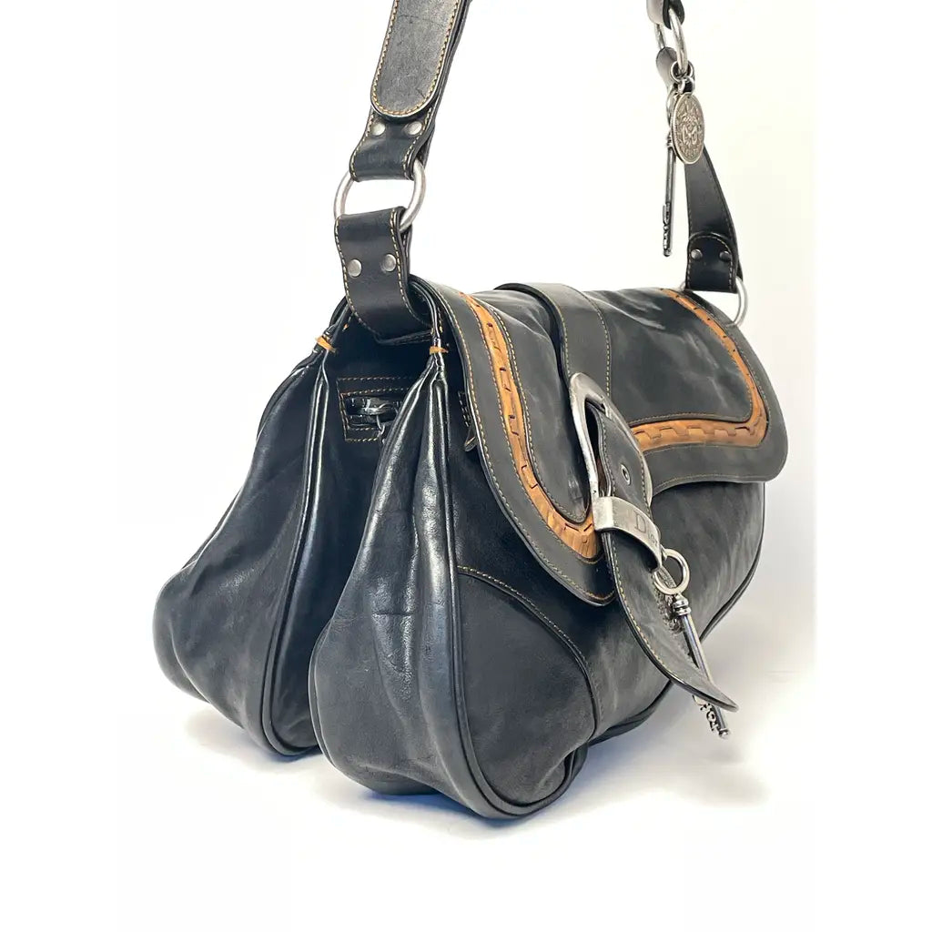 Christian Dior Gaucho Double Saddle Jumbo Black Leather Shoulder bag