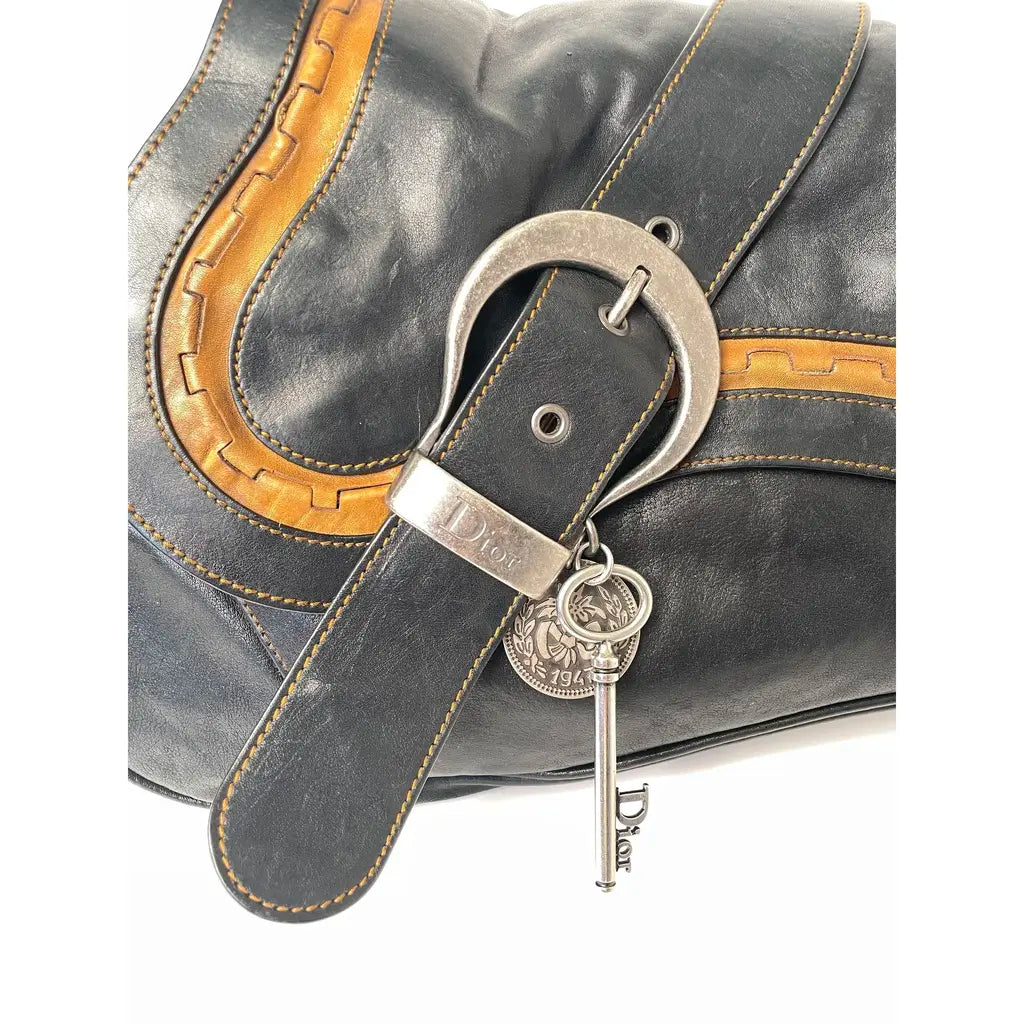 Christian Dior Gaucho Double Saddle Jumbo Black Leather Shoulder bag