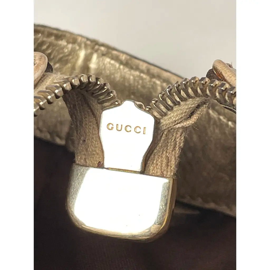 Gucci D-Ring Golden Brown Monogram Canvas Leather Handbag