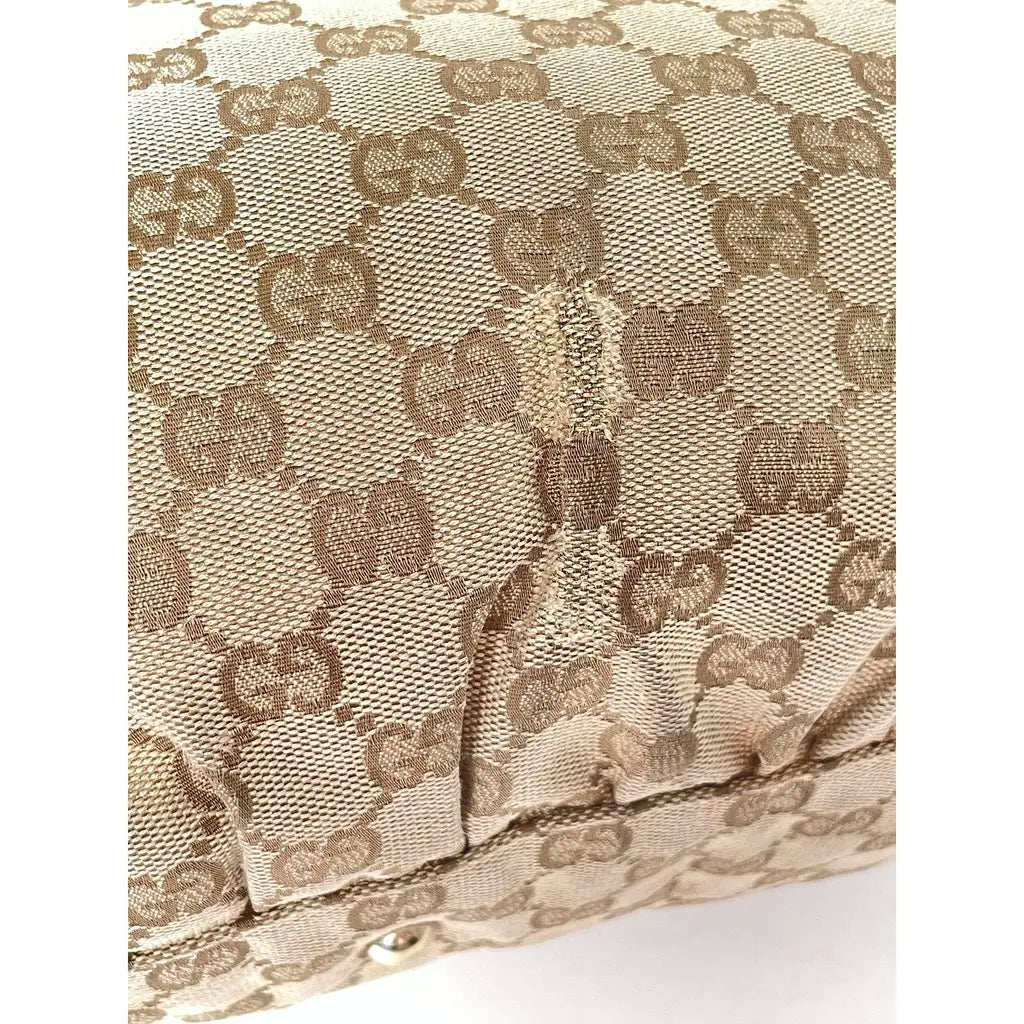 Gucci D-Ring Golden Brown Monogram Canvas Leather Handbag