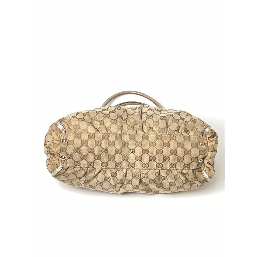 Gucci D-Ring Golden Brown Monogram Canvas Leather Handbag