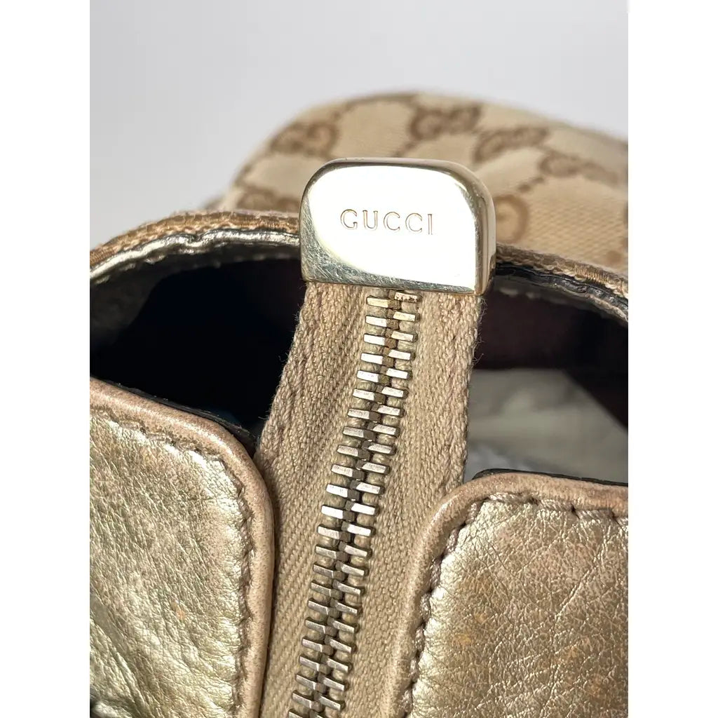 Gucci D-Ring Golden Brown Monogram Canvas Leather Handbag