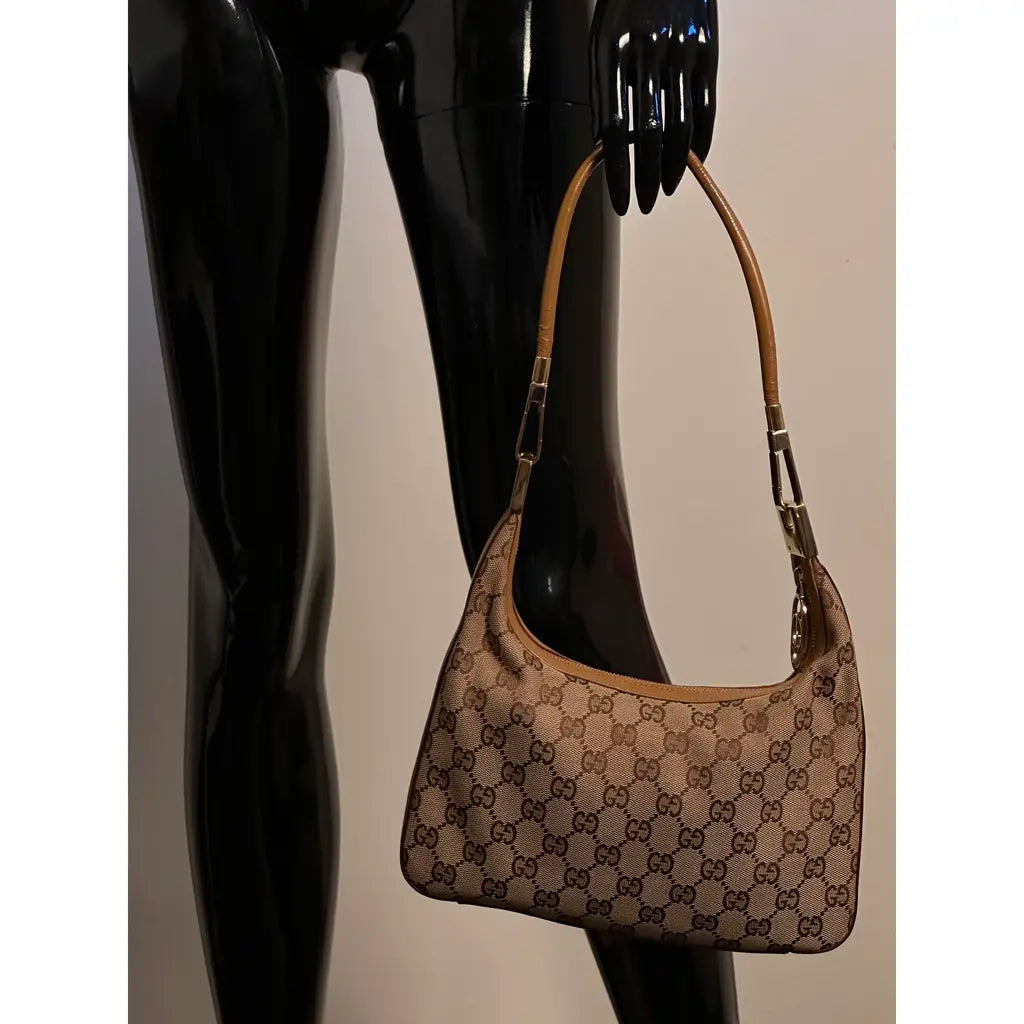 Gucci Hobo Golden Brown GG Cloth & Leather Shoulderbag