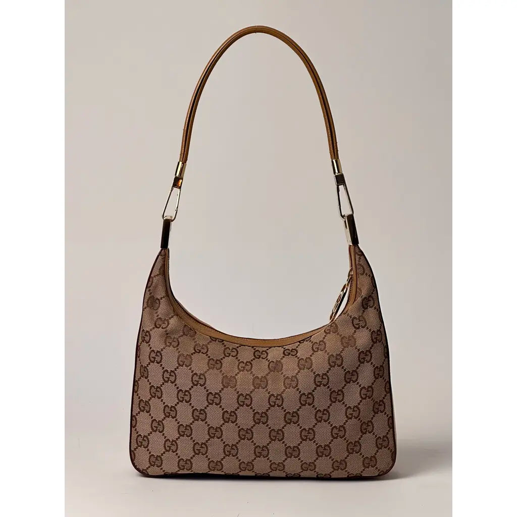 Gucci Hobo Golden Brown GG Cloth & Leather Shoulderbag