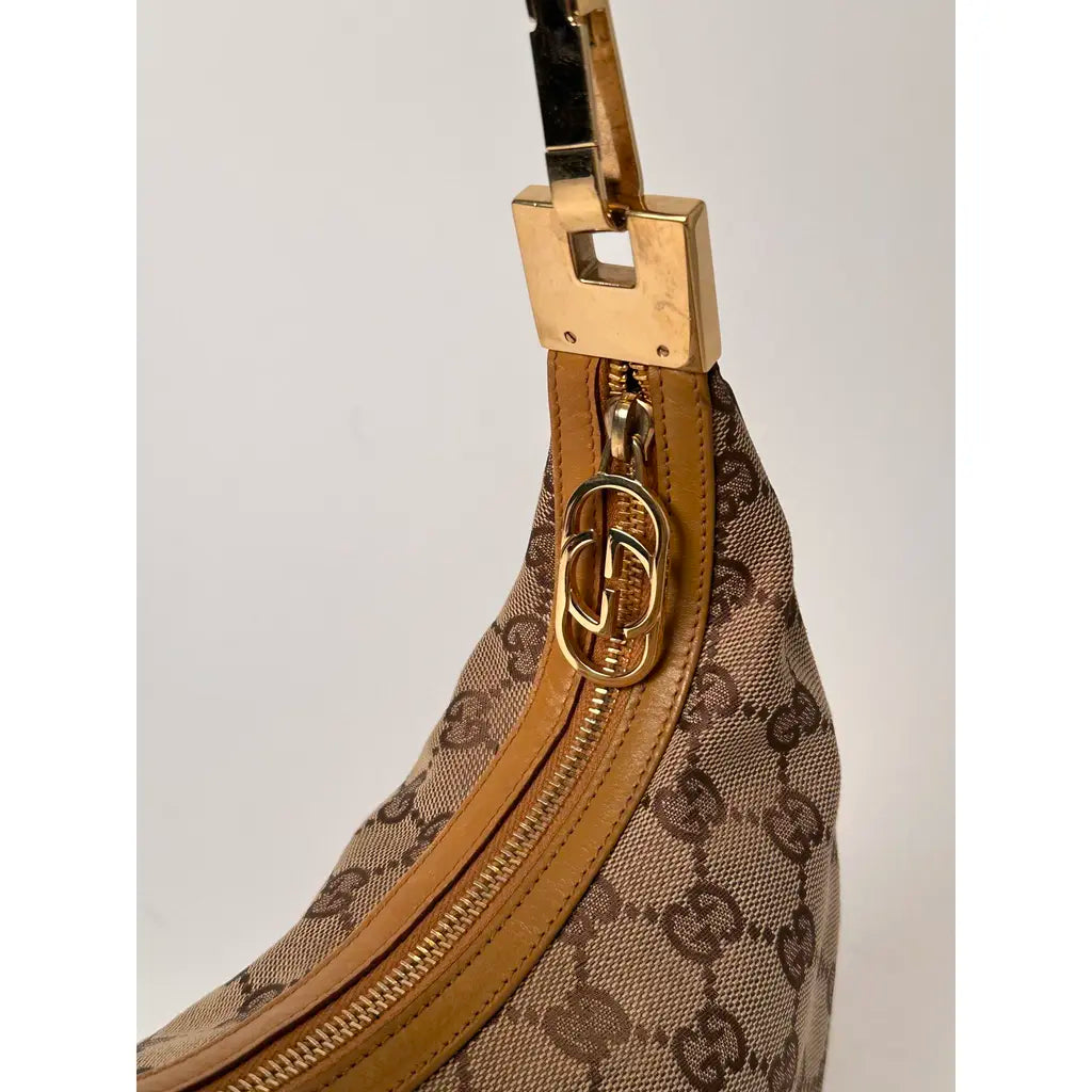 Gucci Hobo Golden Brown GG Cloth & Leather Shoulderbag