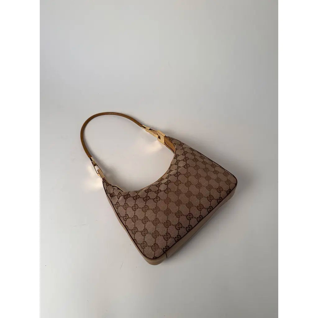 Gucci Hobo Golden Brown GG Cloth & Leather Shoulderbag