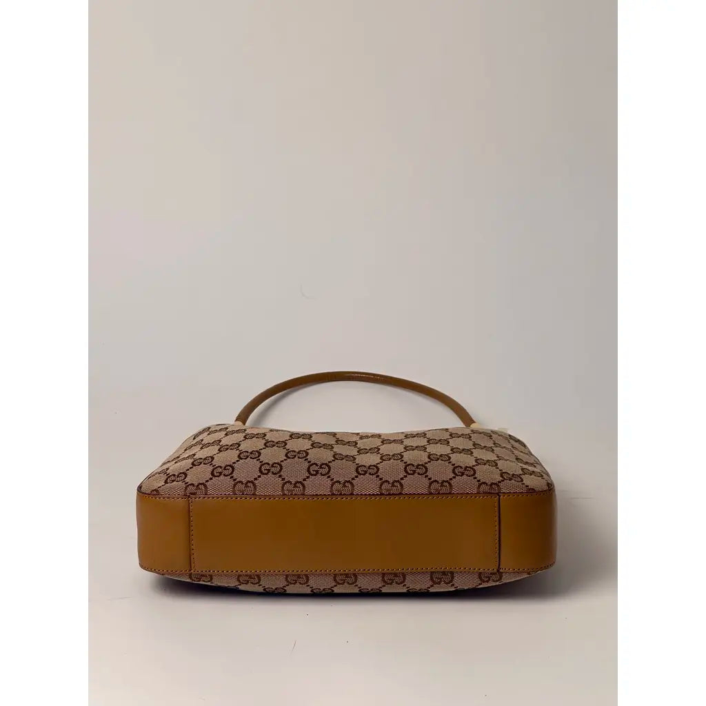 Gucci Hobo Golden Brown GG Cloth & Leather Shoulderbag
