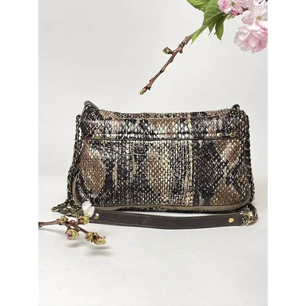 Jerome Dreyfuss Medium Bobi Golden Brown Python Leather Crossbody Bag