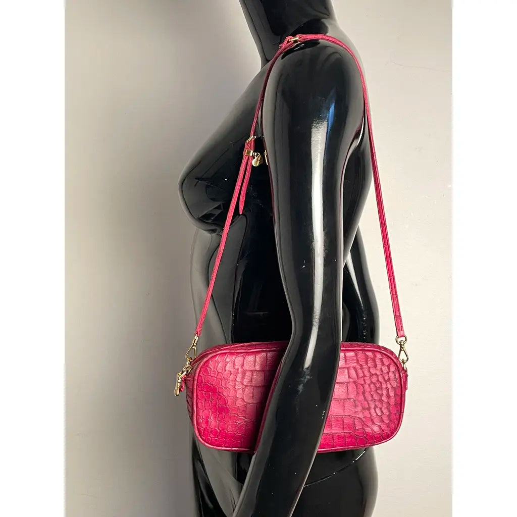 Miu Miu Pink Crocodile Arcadie Camera Leather Shoulder Bag