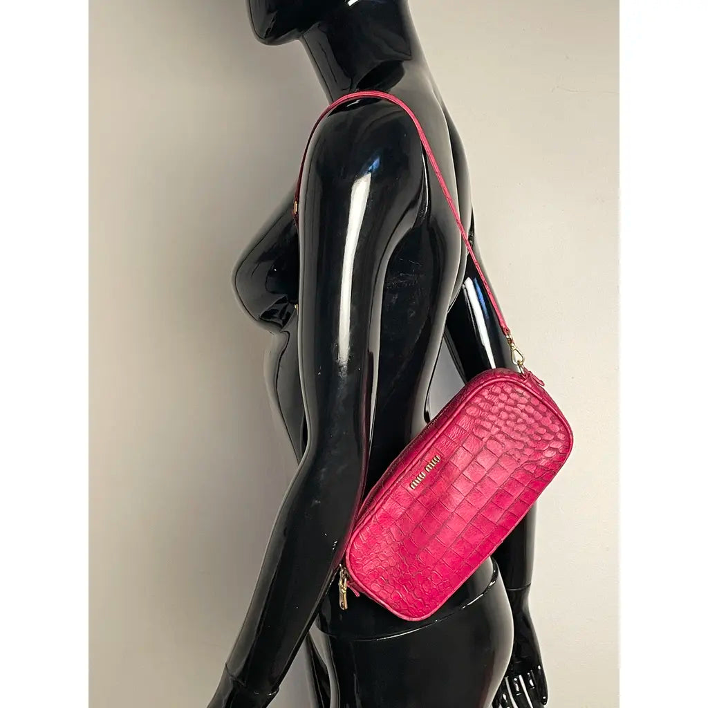 Miu Miu Pink Crocodile Arcadie Camera Leather Shoulder Bag