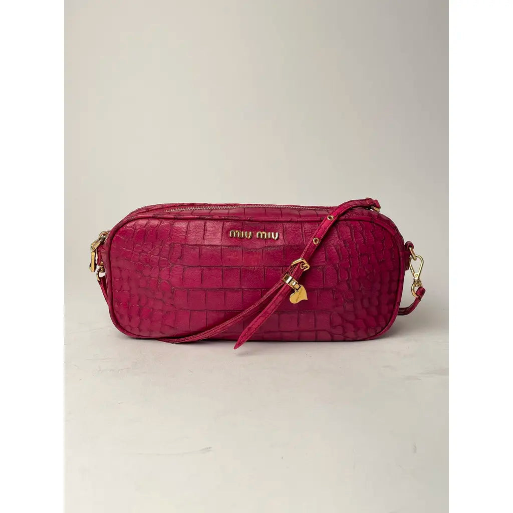 Miu Miu Pink Crocodile Arcadie Camera Leather Shoulder Bag