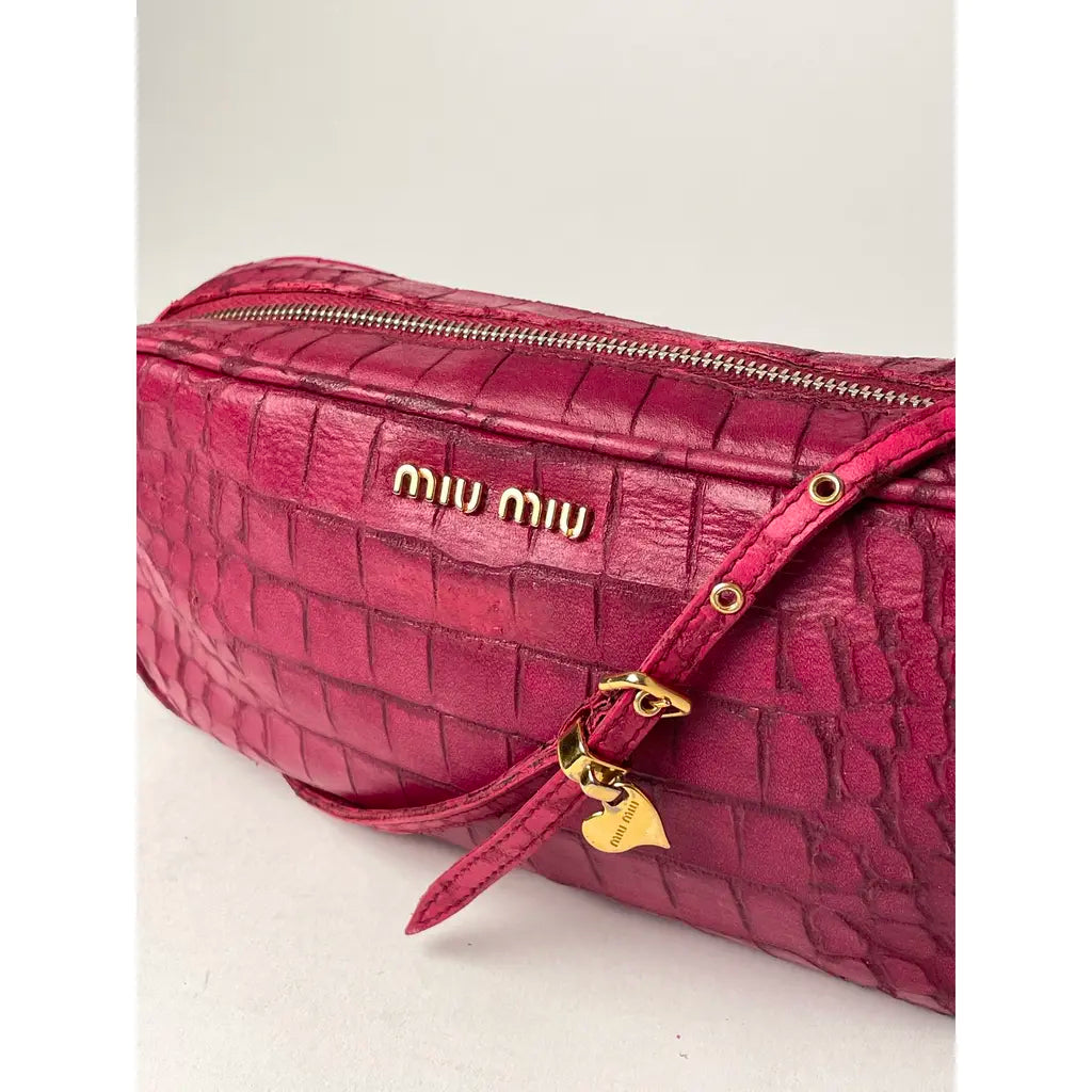 Miu Miu Pink Crocodile Arcadie Camera Leather Shoulder Bag