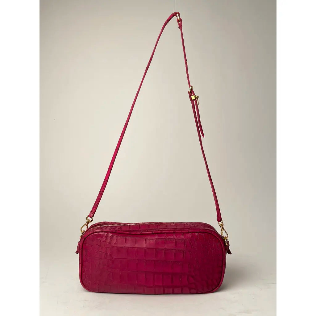 Miu Miu Pink Crocodile Arcadie Camera Leather Shoulder Bag