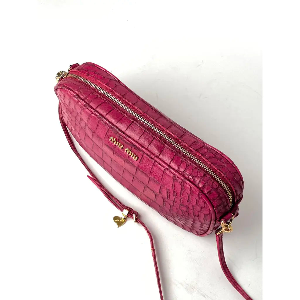 Miu Miu Pink Crocodile Arcadie Camera Leather Shoulder Bag