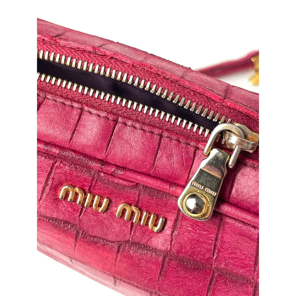 Miu Miu Pink Crocodile Arcadie Camera Leather Shoulder Bag